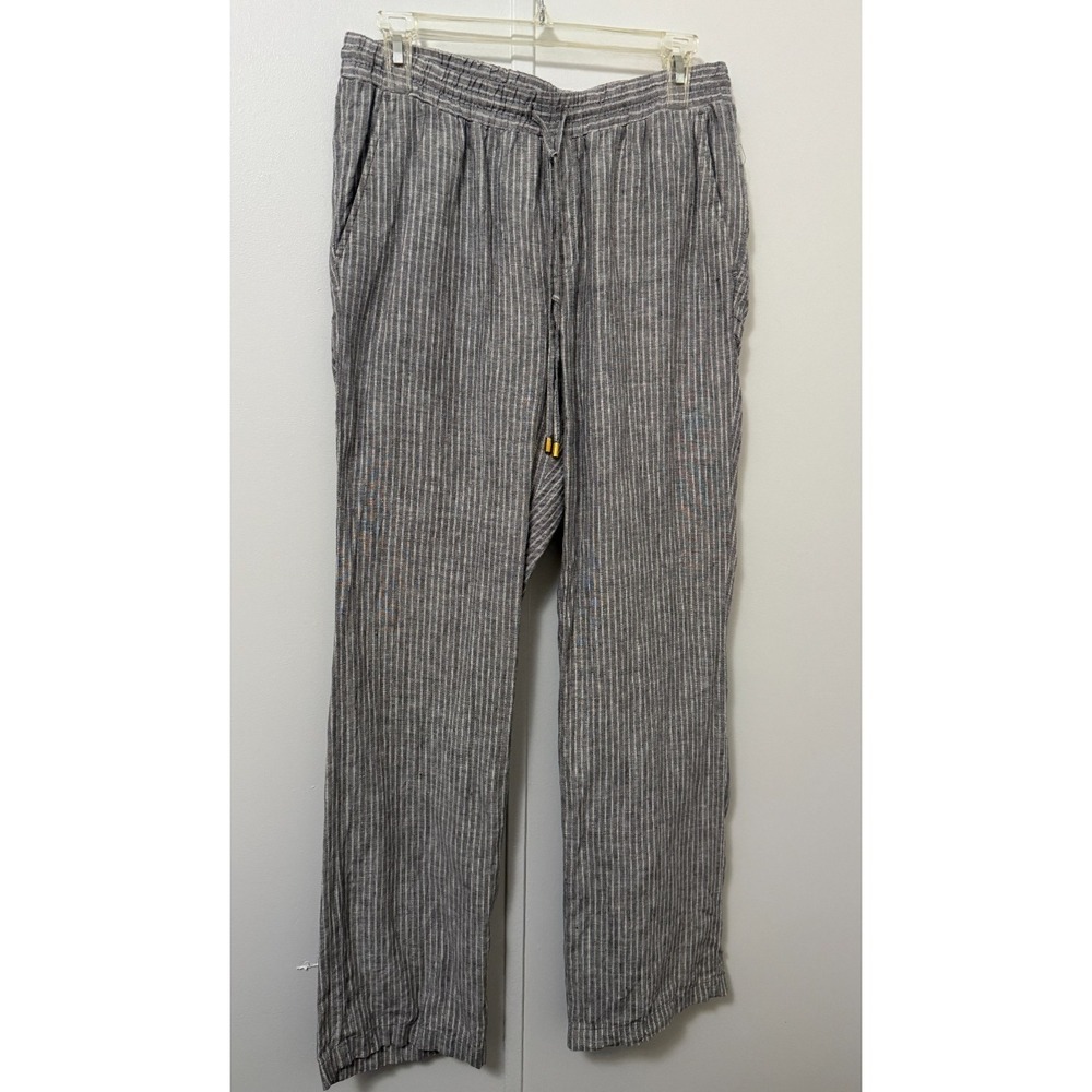 Ellen Tracy‎ Women's Grey Striped Linen Pants S Old Money Coastal Beach Preppy